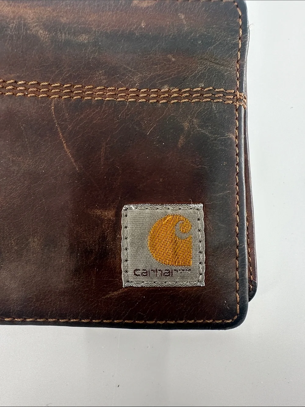 Carhartt Brown Leather Bi-Fold Wallet with Logo Patch